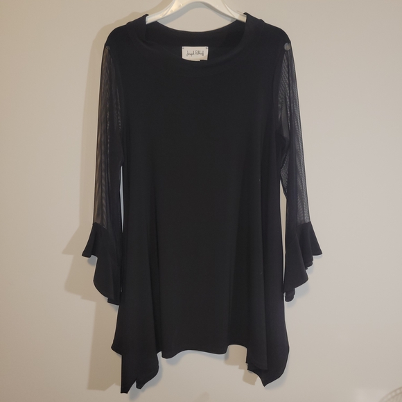 Joseph Ribkoff Black Sheer Bell Sleeve Tunic Top Size 14 Made Canada - Picture 3 of 5